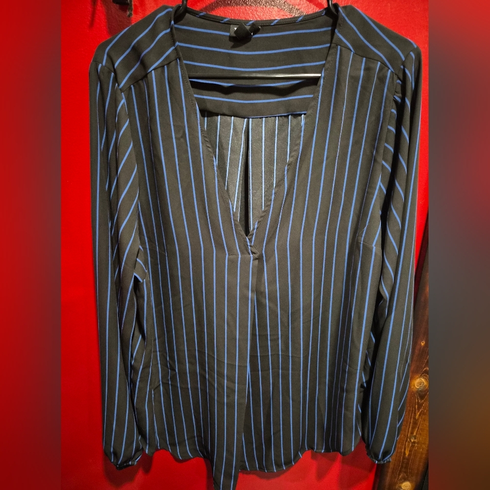 Torrid Black and Blue Striped Blouse